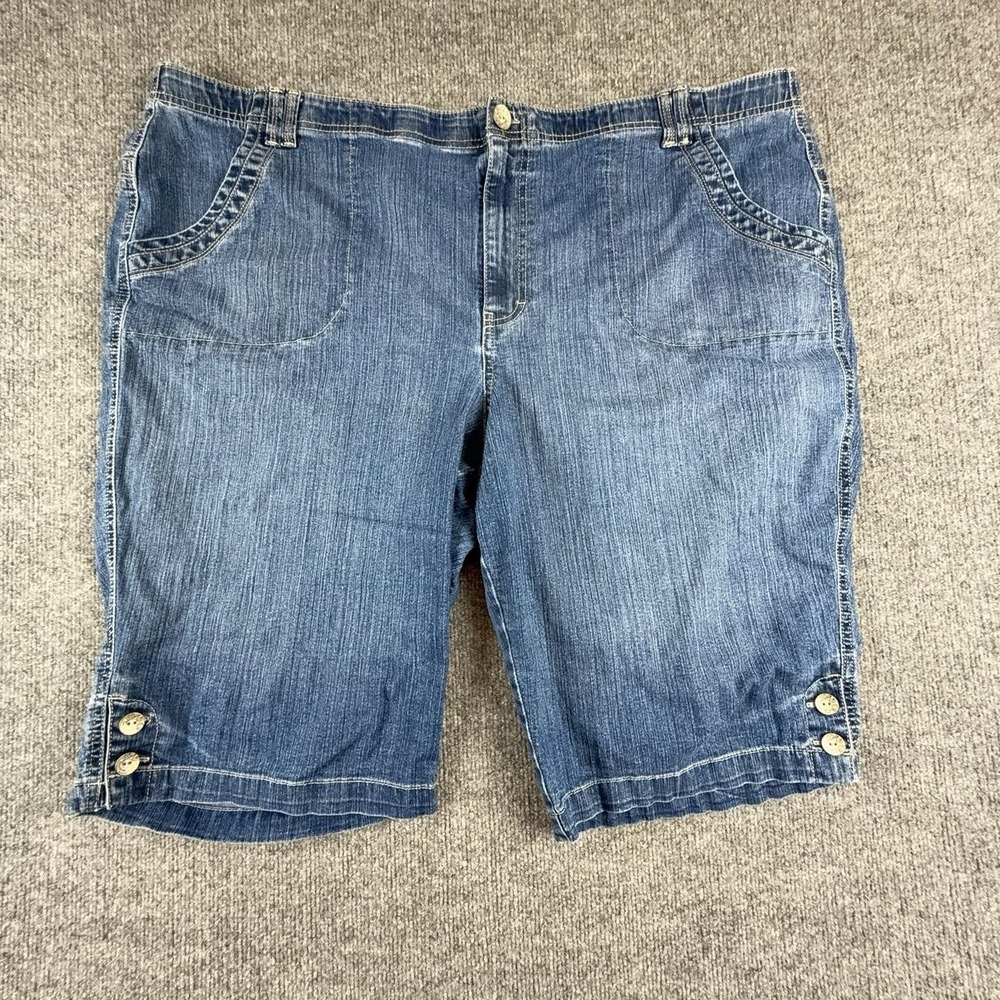 Gloria Vanderbilt Shorts Womens 24W Blue Denim Bermuda Button Hem Stretch Casual
